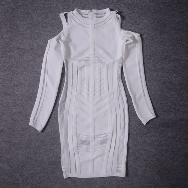 Long Sleeve HL Bandage Dress Bodycon Hollow Out Mesh