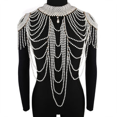 Sexy Women&#39;s Pearl Body Chains Bra Shawl Fashion Adjustable Size Shoulder Necklaces Tops Chain Wedding Dress Pearls Body Jewelry