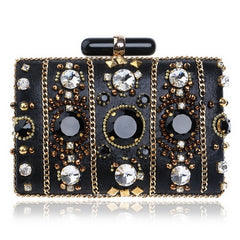 SEKUSA Hot Sale Small Beaded Clutch Purse Elegant Black Evening Bags Wedding Party Clutch Handbag Metal Chain Shoulder Bags