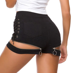 2022 New Women Sexy High Waist Hollow Out Bandage Denim Ripped Short Jeans Mini Skinny Club DJ Dance White Black