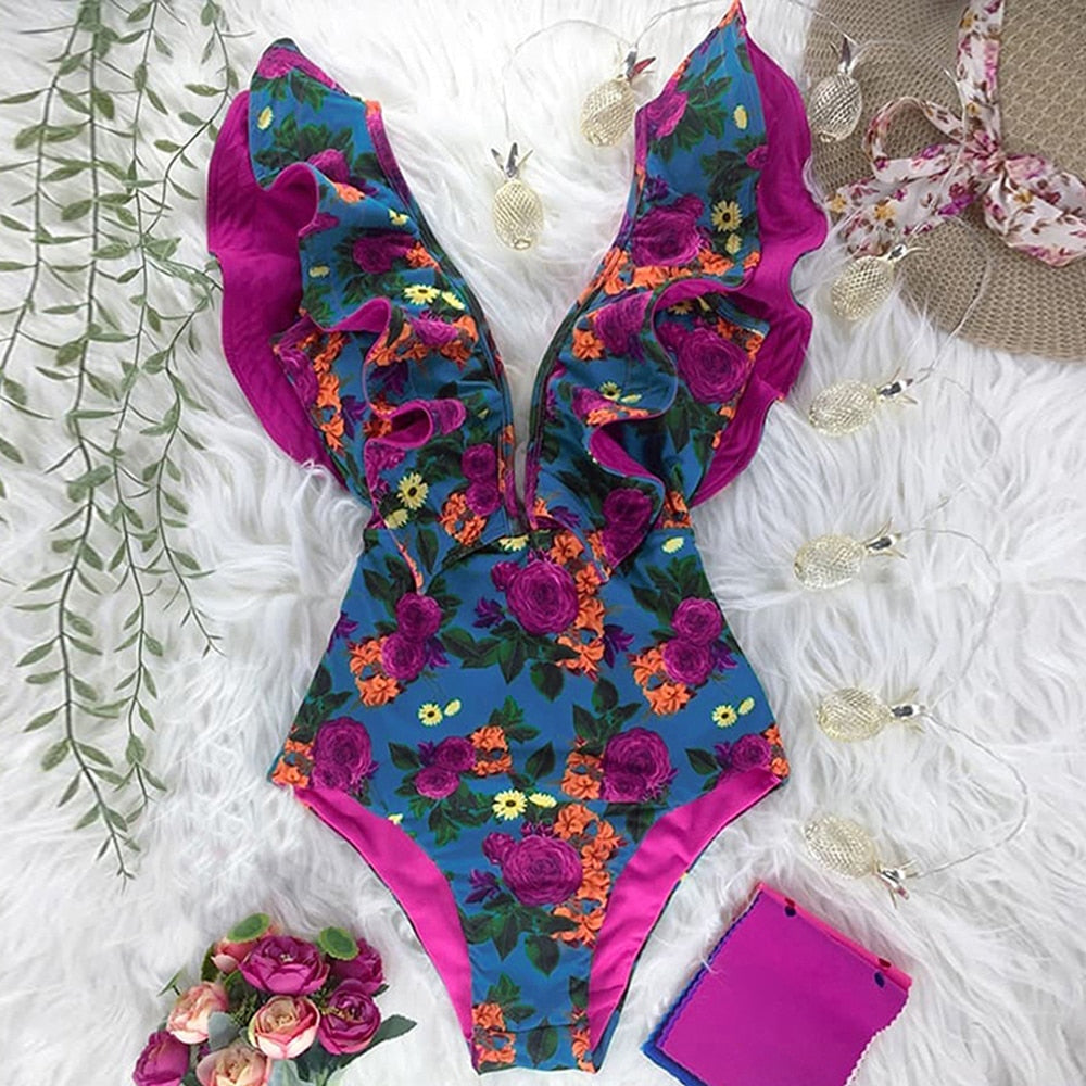 Marbella Ruffle Deep-V Swimsuit One-piece