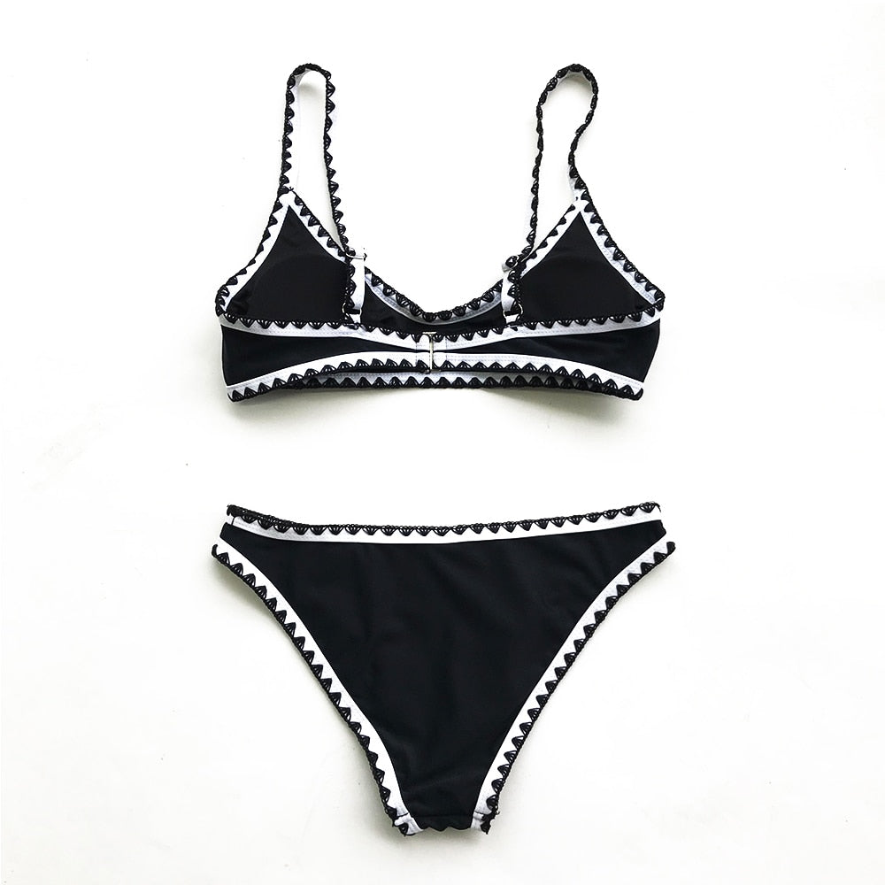 Low-waist Bikinis Set Black And White Crochet