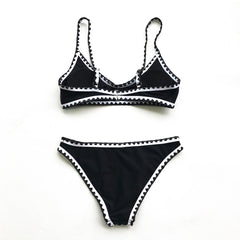 Low-waist Bikinis Set Black And White Crochet