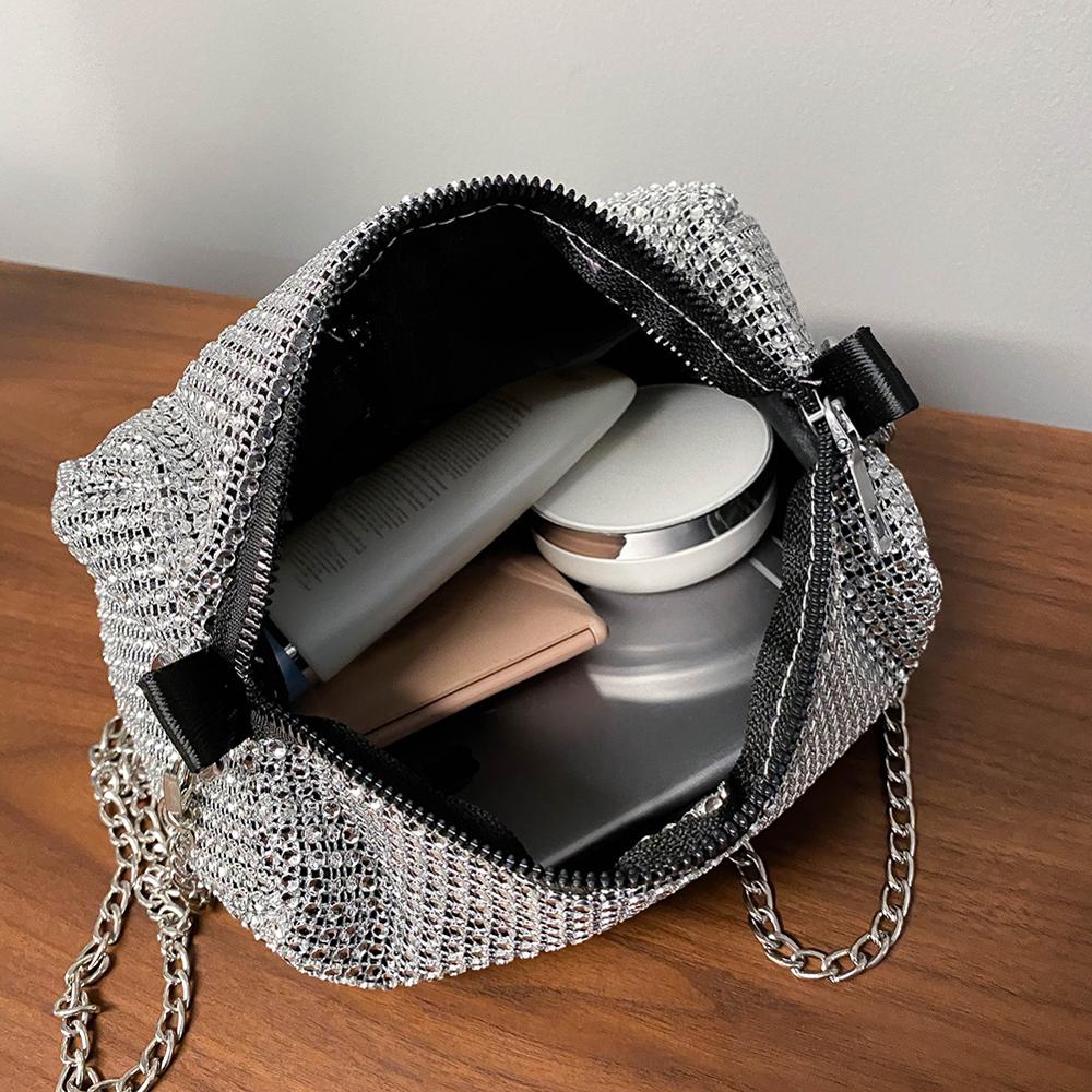 Fashion Rhinestone Crossbody Bag Classic Texture Creative Delicate Chic Women Shiny Chain Evening Clutch Shoulder Pouch
