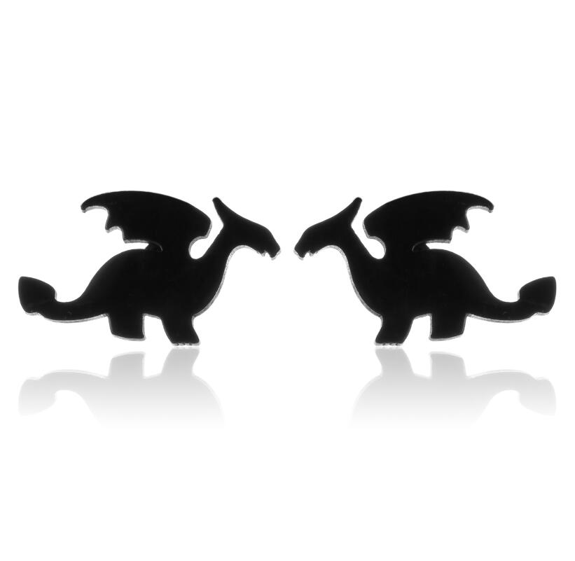 Jisensp Punk Dragon Stainless Steel Earring Trendy Small Dinosaur Stud Earrings Fashion Jewelry for Women Men Christmas Gift