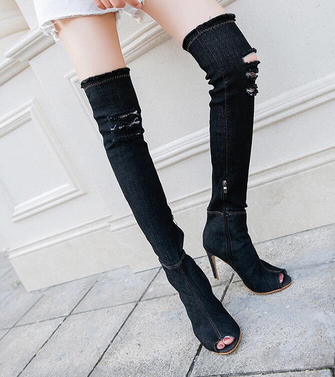 Boots High Heels Peep Toe Over The Knee Boots Tight High Stiletto