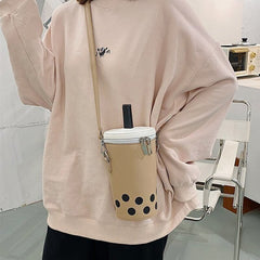 Cute Milk Tea Women&#39;s Shoulder Crossbody Bag Drink Cup Design Ladies Autumn Winter Cartoon Printing Pu Leather Messenger Bags