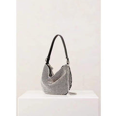 Handle Rhinestones Evening Silver Crystal Bling Semi-Circular Top Handle Bags for Women Purses and Handbags Luxury Designer