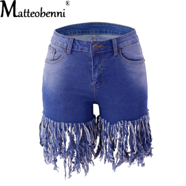 Sierra High-Waist Fringed Denim Shorts Apparel One-piece