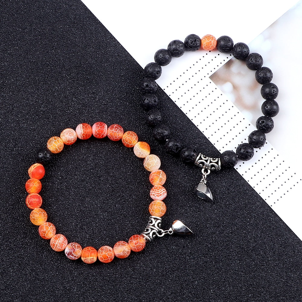 Amora Magnetic Heart Natural Stone Bracelet Set
