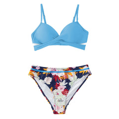 Push Up Floral Wrap Bikini Thong Two Pieces Swimsuits