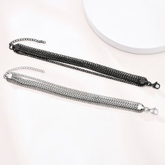 Vnox Layered Bracelets for Men, Black Franco Chain, Cuban Chain, Stainless Steel Simple Wristband, Casual Fashion Jewelry