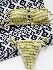 Yellow Strapless Bikini Pleated Swimwear Brazilian Bikini Set