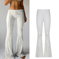 CIBBAR Solid Low Waist Ribbed Flare Pants Women Summer Slim Elegant Casual Elastic Trousers Female Fashion All-Match Streetwear