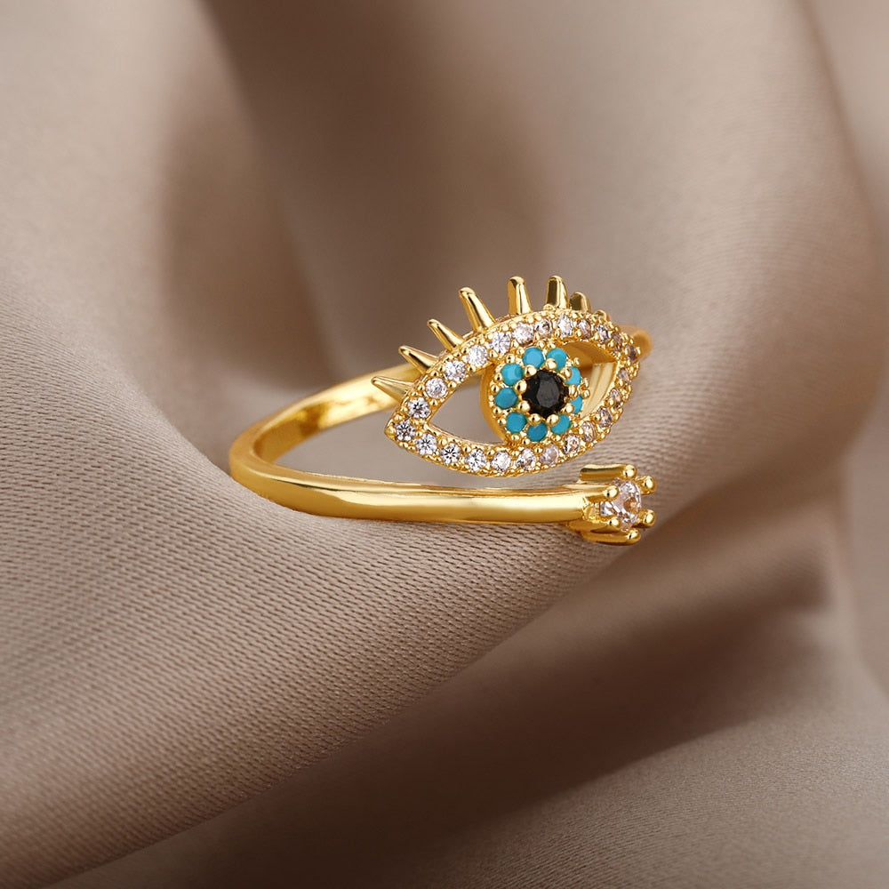 Safiya Lucky Evil Eye Stainless Steel Ring Collection