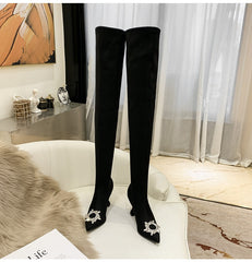 Star style Crystal Stretch Women Thigh high Elastic Slim Over the knee Boots