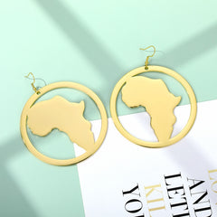 African Map Earring Stud Earrings For Women Gold Color Big Earrings Stainless Steel Fashion Jewelry African Ethnic Gifts