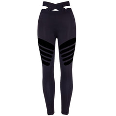 Ripped Hollow Hole Fitness High Waist Running Pants