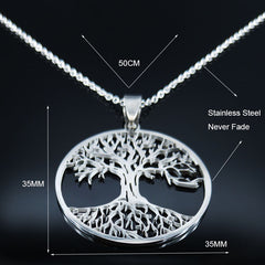 Fashion Tree of Life Silver Color Chain Necklaces for Women Stainless Steel Chain Necklace Jewelry cadenas mujer N42S01