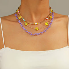 Lost Lady New Fashion Letter Rice Bead Multilayer Ladies Necklace Same Model Birthday Gift Alloy Jewelry Wholesale Direct Sales