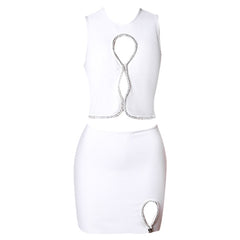 High Quality 2022 New Fashion Crop Top Zipper And Mini Skirt Keyhole Sexy Rayon Bandage Casual Outfit Two Piece Sets