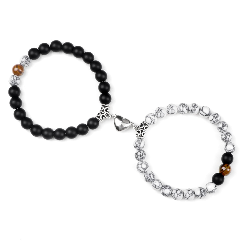 Amora Magnetic Heart Natural Stone Bracelet Set