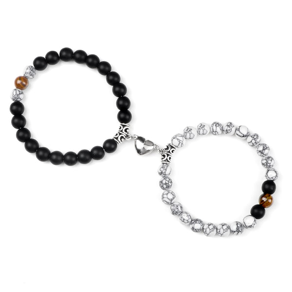Amora Magnetic Heart Natural Stone Bracelet Set