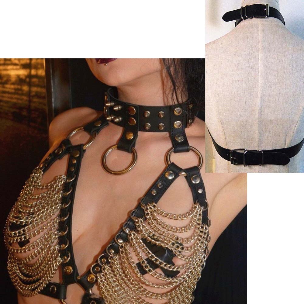 Women Leather Harness Belt Chain Body Bondage Straps Sexy Harness Adjustable Gothic Harajuku Erotic Garter Belt Lingerie Bra
