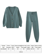 TYHRU Women Knitting 2-pieces sweater Suit Hemp Flower V-neck Single-Breasted cardigan + Pants lady winter sweater Set