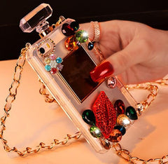 Diamond Crystal Cute Pearl Perfume Bottle Shaped Chain Handbag Case Cover for iPhone