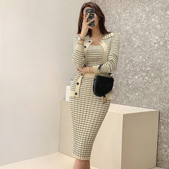 Knitting 3 Pieces Set Women Knitted Sling + Cardigan And Pencil Skirts