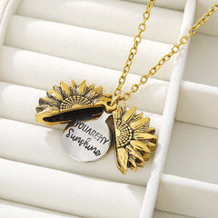 You Are My Sunshine Open Locket Sunflower Pendant Necklace  Boho Jewelry Friendship Gifts Bff Letter Necklace Collier