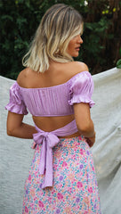 Nadafair Blouse Women 2020 Summer Off Shoulder Tops Puff Sleeve Bow Tied Beach Short Sleeve Backless Sexy Crop Top Women White