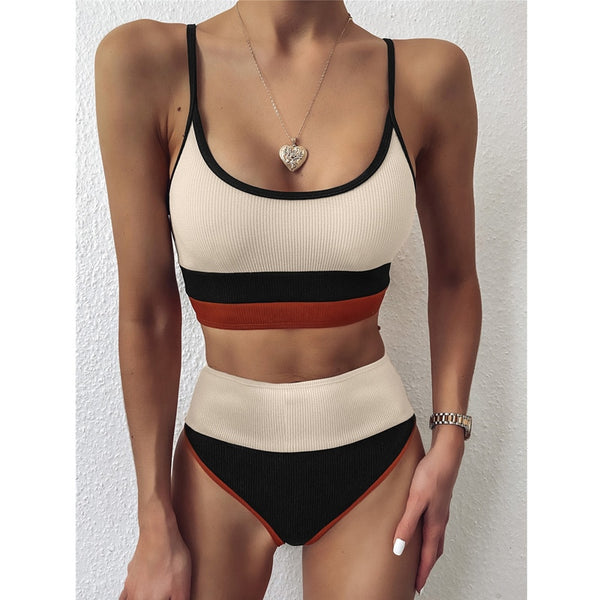 stripe Patchwork Bikini set