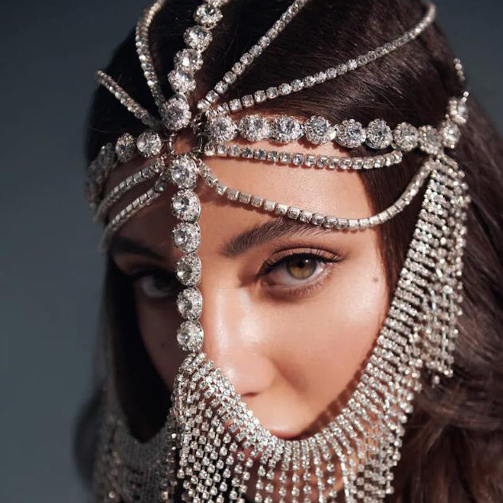 Belladonna Rhinestone Chain Veil Mask