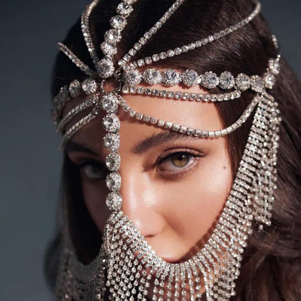 Belladonna Rhinestone Chain Veil Mask