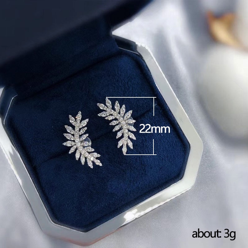 Huitan Small Fresh Leaves Earrings with CZ Stone Aesthetic Jewelry for Women Silver Color Fashion Earrings Wedding Accessories
