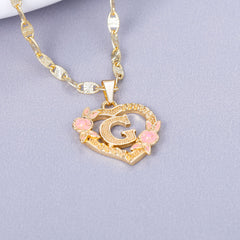 GOLD PLATED CUSTOMIZED HEART FLOWER INITIAL LETTER PENDANT ROSE GOLD HEART INITIAL LETTER RING