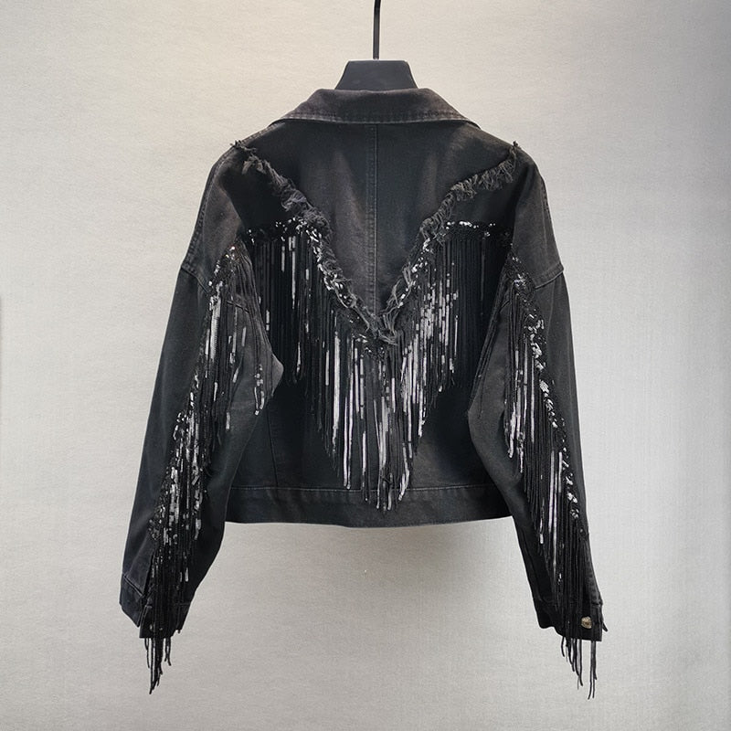 Jean Jacket Woman Fringed Sequined Denim Jacket 2020 Spring New Retro BF Loose Short Jeans Jacket Top Chaqueta Chaquetas Jackets