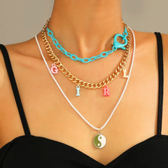 Lost Lady New Fashion Letter Rice Bead Multilayer Ladies Necklace Same Model Birthday Gift Alloy Jewelry Wholesale Direct Sales