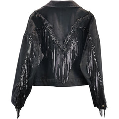 Jean Jacket Woman Fringed Sequined Denim Jacket 2020 Spring New Retro BF Loose Short Jeans Jacket Top Chaqueta Chaquetas Jackets