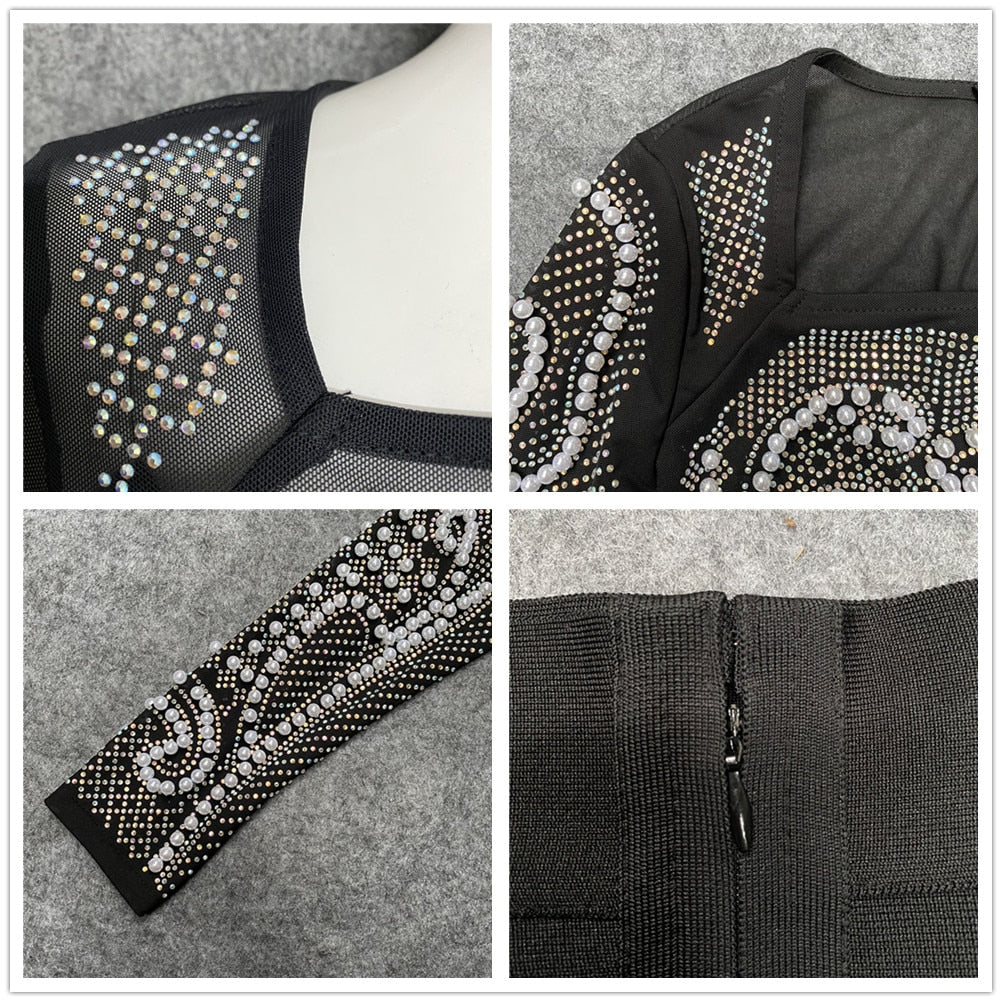 2 Piece Set Beading Sexy Top Bandage Skirt Two Piece Sets