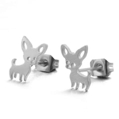 Mini Chihuahua Stud Earrings For Women Cute Stainless Steel Golden Animal Dog Ear Studs Fashion Earring Jewelry Accessories New