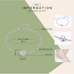 BAMOER 100% 925 Sterling Silver Cat And Heart Link Chain Bracelets &amp; Bangles for Women Authentic Silver Jewelry Gift SCB102
