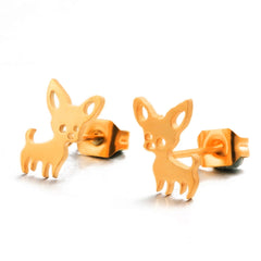 Mini Chihuahua Stud Earrings For Women Cute Stainless Steel Golden Animal Dog Ear Studs Fashion Earring Jewelry Accessories New