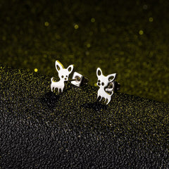 Mini Chihuahua Stud Earrings For Women Cute Stainless Steel Golden Animal Dog Ear Studs Fashion Earring Jewelry Accessories New