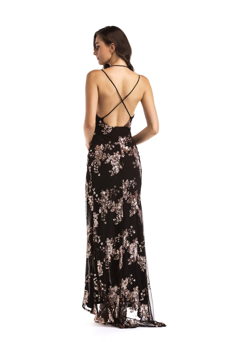 Sexy black Sequins maxi Summer dress women vintage Elegant Backless Party Dress long club Bodycon dresses sukienki vestidos 2022