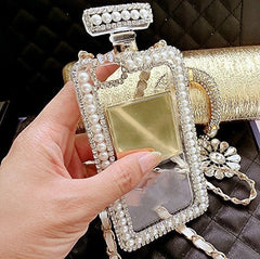 Diamond Crystal Cute Pearl Perfume Bottle Shaped Chain Handbag Case Cover for iPhone