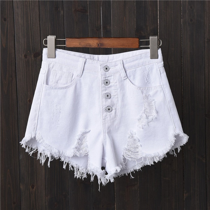 Vintage Ripped Hole Fringe 5 Colors Denim Shorts Women Casual Korean Jeans Shorts 2020 Summer Girl Hot Shorts