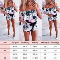 Boho Women Off Shoulder Floral Bodycon Romper Jumpsuit Fashion Ladies Summer Club Tights Bodysuit Short Pants Trouser